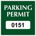 Lustre-Cal Vinyl Permanent Parking Permit Green 3in x 3in  Square Serialized 151-200, 50PK 253748PvWh1GSq0151